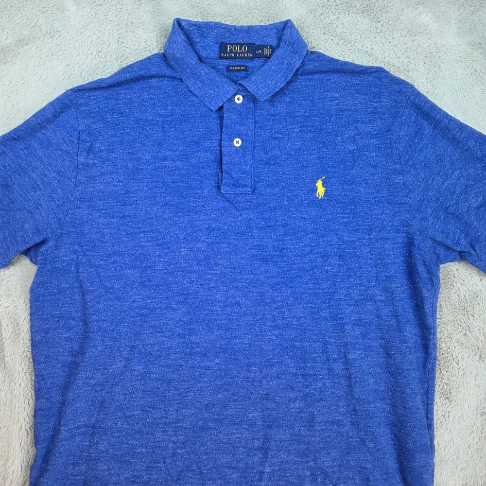 Polo Ralph Lauren Polo Shirt Mens Sz L Classic Fit Short Sleeve Heathered Blue